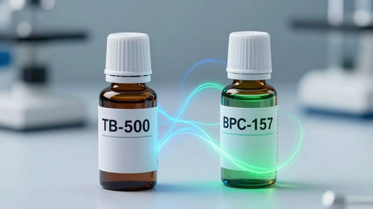 TB-500 and BPC-157 vials with glowing energy lines.