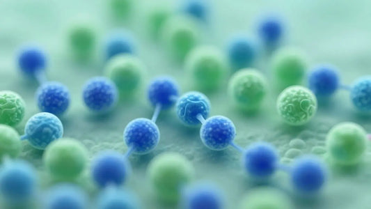 Pancreatic cells and glowing peptide molecules.