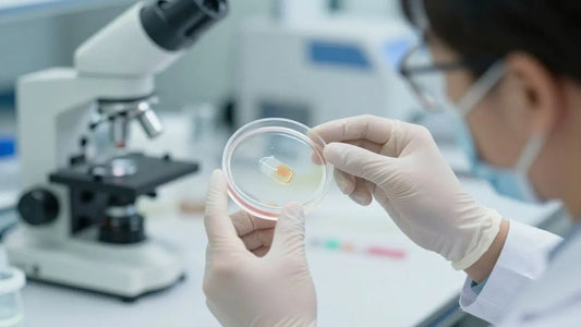 Scientist examining a sample in a laboratory.